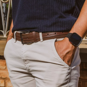 Cinto Masculino Elástico Couro Legítimo Casual Flexível – Café – Único (P ao G)