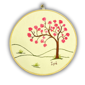 Quadro Bastidor Ipê Rosa- Tamanho 25 cm bordado