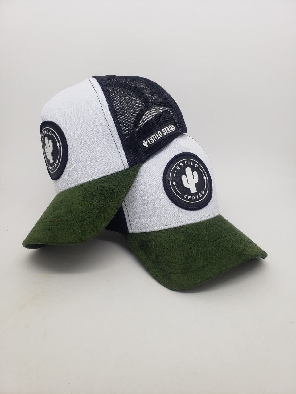 Boné Truck Estilo Sertão Trucker Aba Curva Branco com Verde