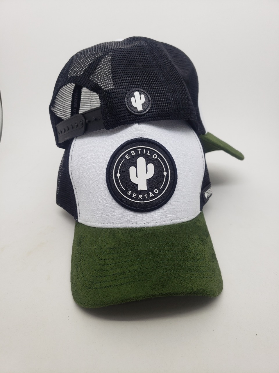 Boné Truck Estilo Sertão Trucker Aba Curva Branco com Verde - Imagem 2