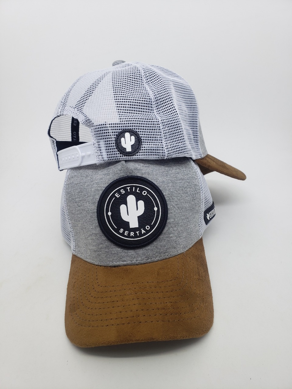 Boné Truck Estilo Sertão Trucker Aba Curva Cinza com Marrom - Imagem 2