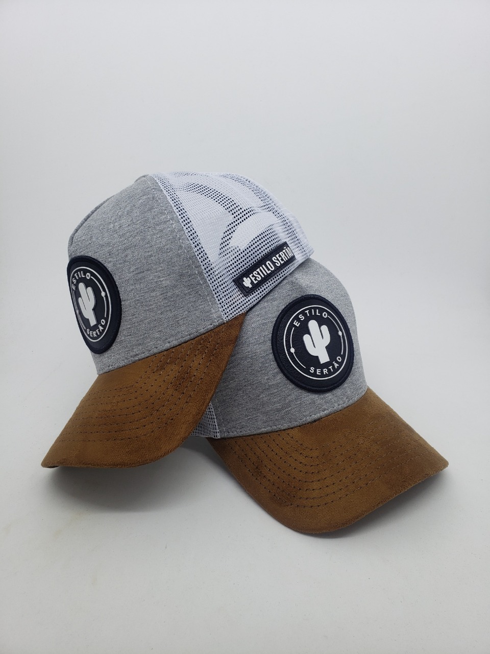 Boné Truck Estilo Sertão Trucker Aba Curva Cinza com Marrom