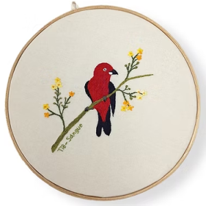 Quadro Bastidor Tié-Sangue – Tamanho 25 cm bordado à mão