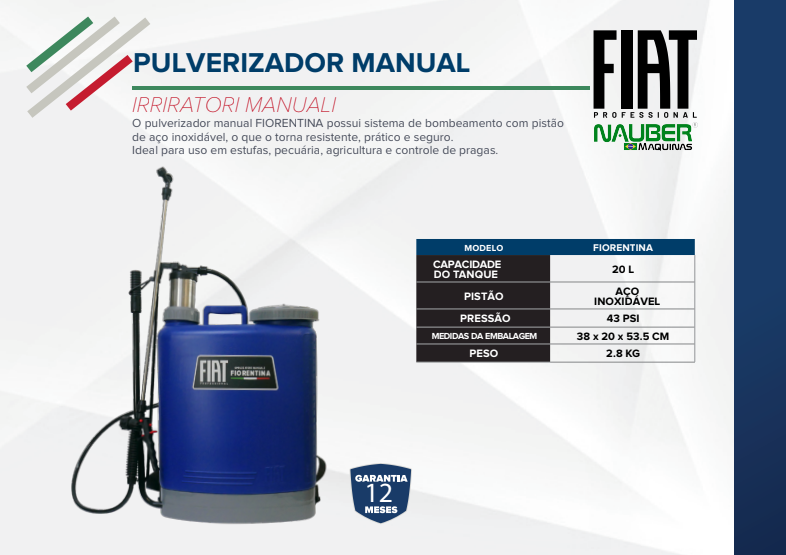 Pulverizador Manual Fiat Fiorentina 20 Litros com Pressão de 43 PSI - Imagem 4