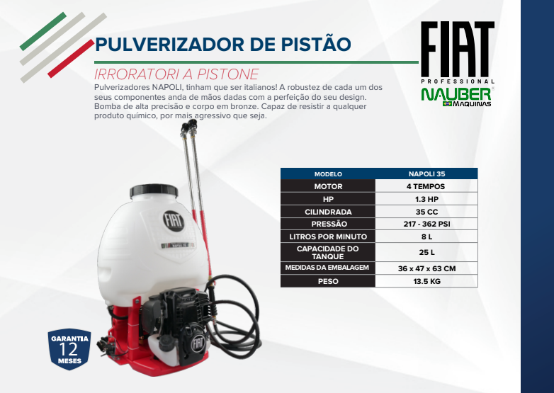 Pulverizador de Pistão Fiat Napoli 27 25 Litros 1 HP a Gasolina - Imagem 2