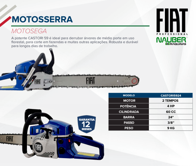 Motosserra Fiat Castori 5924 60cc 4 HP com Sabre de 24” - Imagem 2