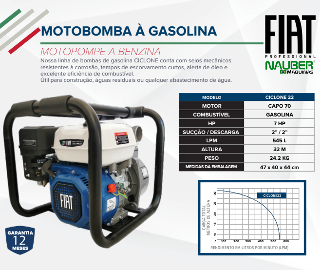 Motobomba a Gasolina Fiat Ciclone 22 7 HP 2” x 2” - Imagem 2