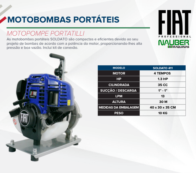 Motobomba Portátil Fiat Soldato 411 1,3 HP 1” x 1” a Gasolina - Imagem 2