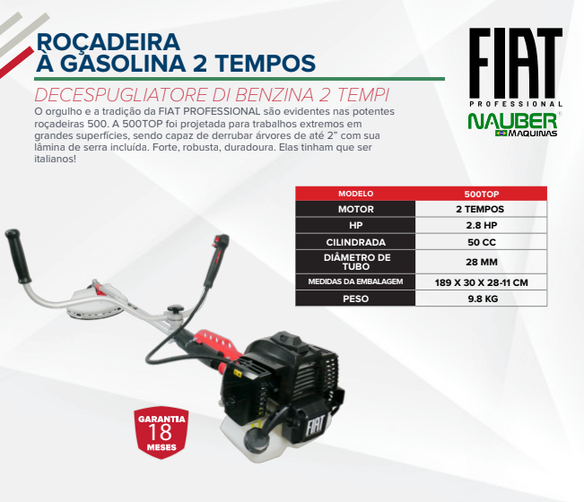 Roçadeira a Gasolina Fiat 500 TOP 50cc 2,8 HP 2 Tempos - Imagem 4